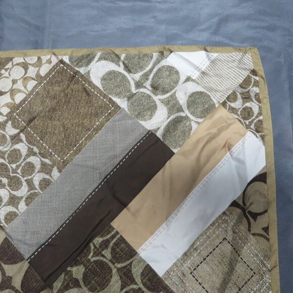 ❤️Authentic COACH 100% Silk Logo Scarf  Brown White 26.5 x 27 - Picture 5 of 8